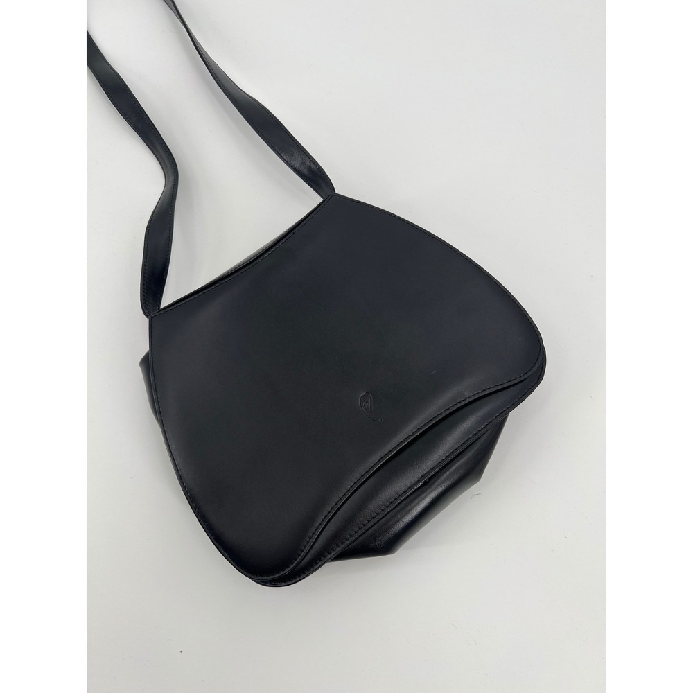 Vintage Inde Italy Black Leather Crossbody Bag Lambskin Flap‎ Shoulder Purse